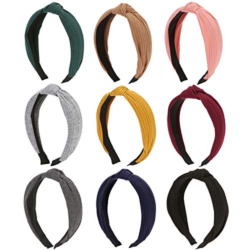 Folora 9pcs Wide Knotted Headbands Knitted Hair Bands Turban for Women Girls