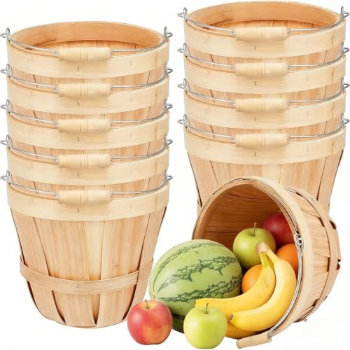 Voittozege Wooden Berry Baskets Bulk Square Wood Fruit Baskets 10 Pack