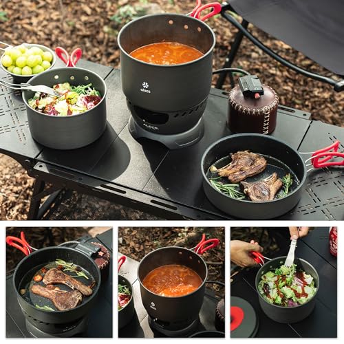 Alocs Camping Cookware Set Camping Gear, Compact Camping Pots and Pans Set, Durable Hard Alumina Camping Cooking Set for Outdoor Backpacking Camping Hiking Picnic, Included Mesh Carry Bag - Image 7