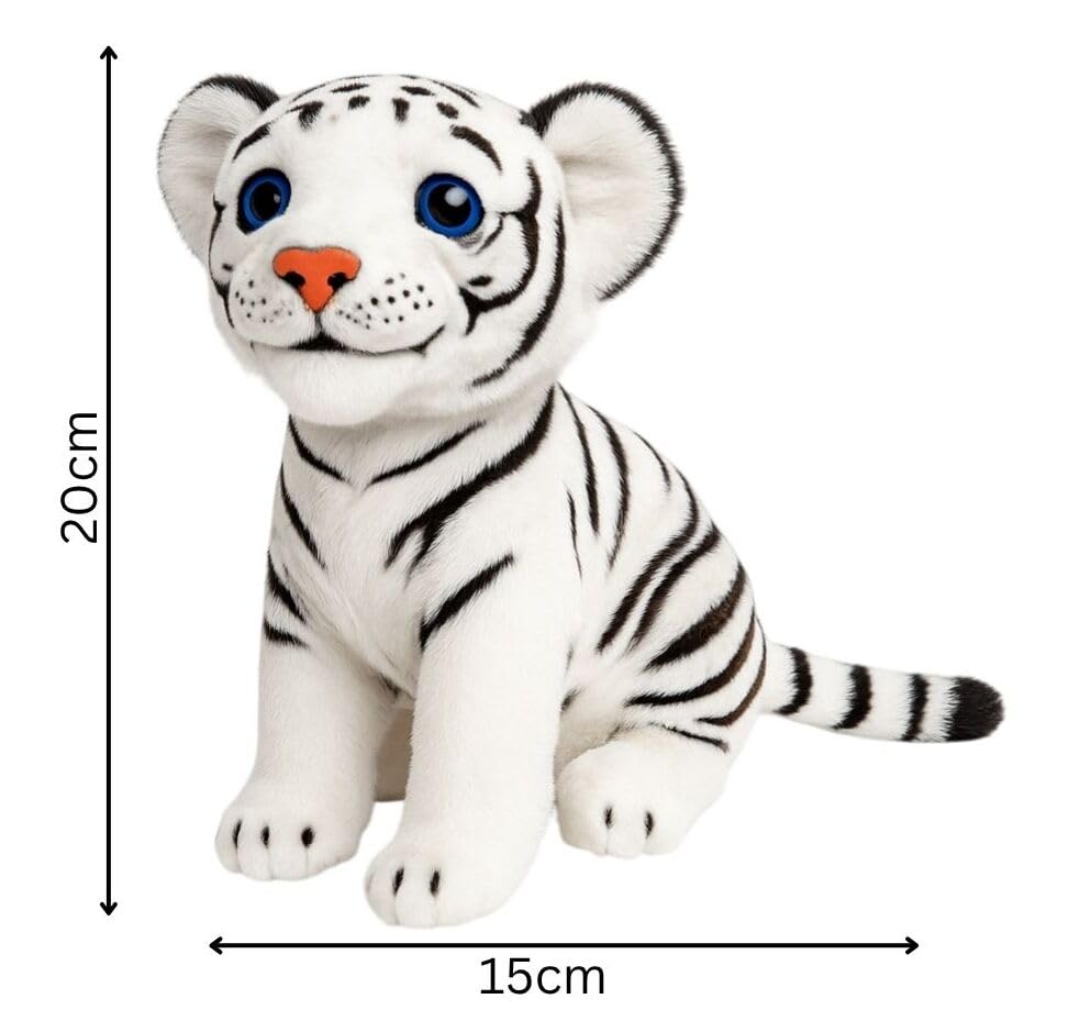 Image of White Tiger Plush Soft Toy - 20cm Stuffed Animal with Blue Eyes | Cute & Cuddly Jungle Animal for Boys & Girls | Birthday Gift