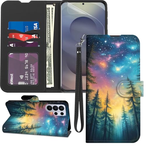 for Samsung Galaxy S26 Ultra Case Wallet with Screen Protector, Stand PU Leather Flip Folio Cover with Card Holder, Full-Body Protection Phone Case for Samsung S26 Ultra 6.9'', Mystical Forest