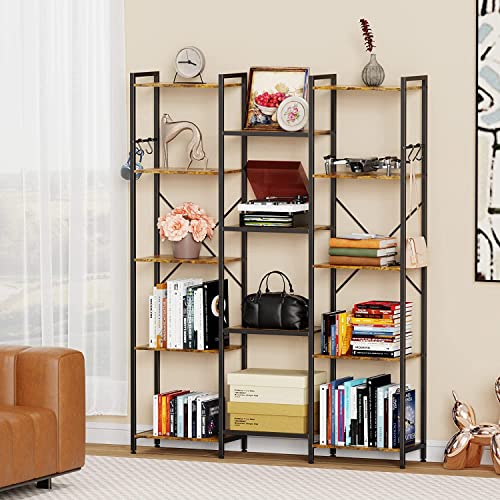 Vinext Triple Wide 5 Tiers Bookcases And Bookshelves, Open Display Industrial Bookshelf, Large Vintage Bookcases With Wood And Metal For Living Room Bedroom Home & Office #TOP1