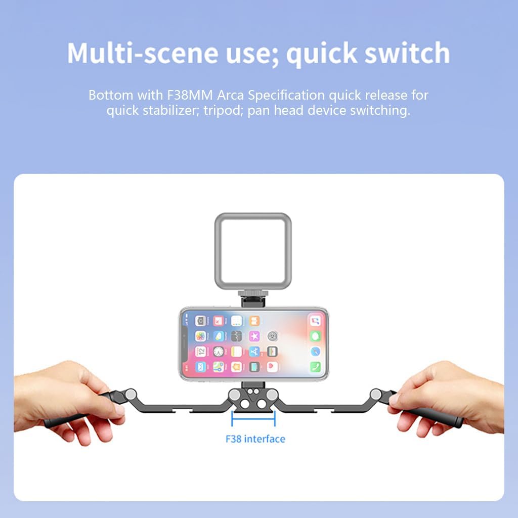 Dual-Handles Phone Cage Stabilizer Video Rig, Foldable Handheld Grip Bracket for Smartphone Handle Filmmaking Magnetic Phone Holder (with Phone Clamp)
