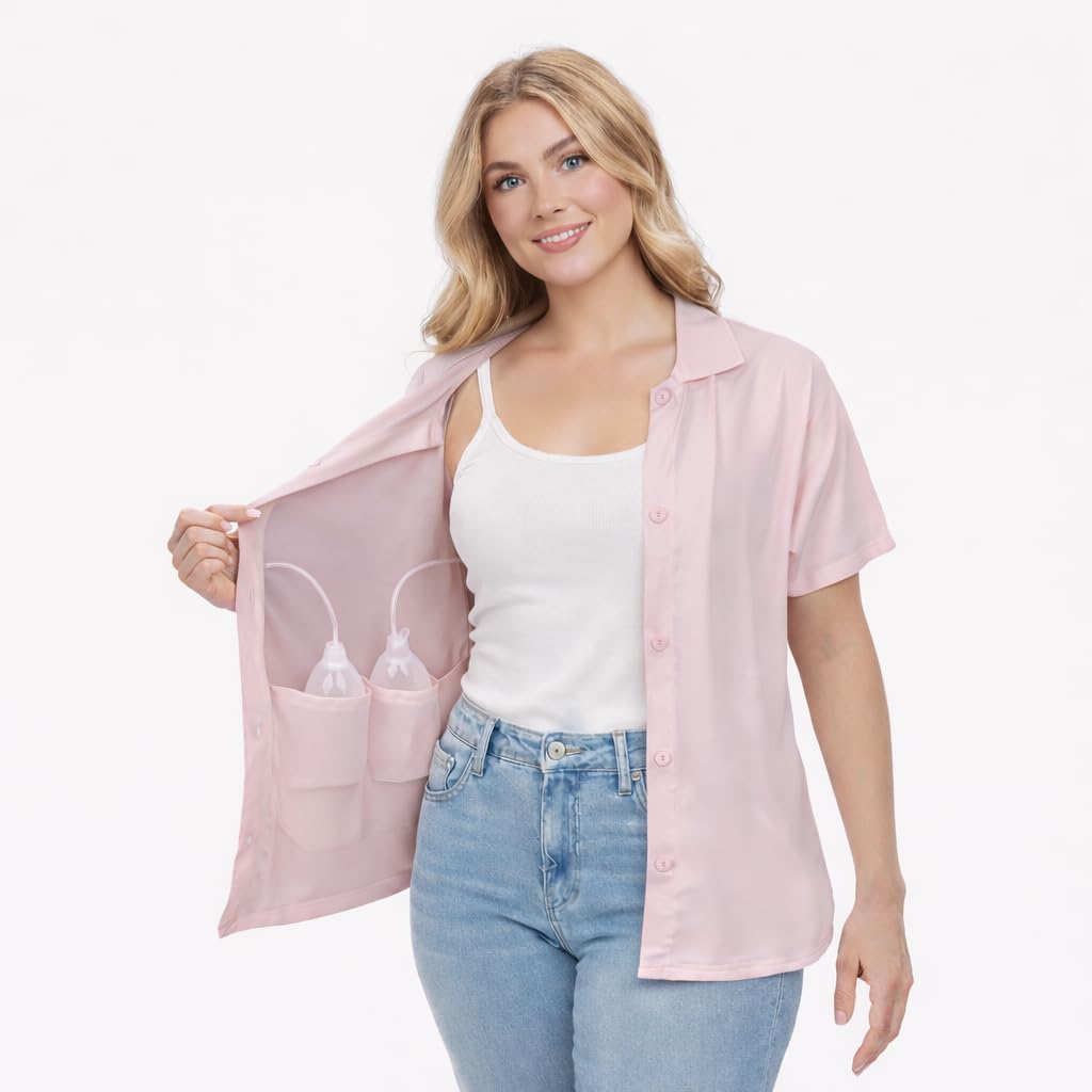 USBD Post Mastectomy Shirt with Drain Pockets Post Op Button Down Collar Shirt Recovery Tops - Image 9