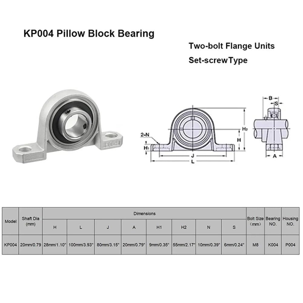 Lot de 10 roulements à billes KP08 KP000 KP001 KP002 KP003 KP004, alésage de palier à semelle, support monté sur palier à semelle(KP004 20mm)