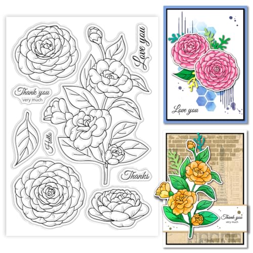 GLOBLELAND Kamelie Silikonstempel Set für Kartengestaltung