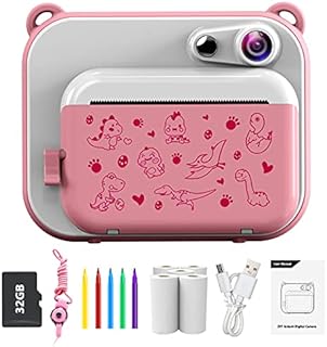 Ukuu Kids Camera Instand Print, Digital Camera for Kids with Zero Ink Print Paper and 32G TF Card, 2.4 Inch Colour Screen for Girls Boys Christmas Birthday Gifts