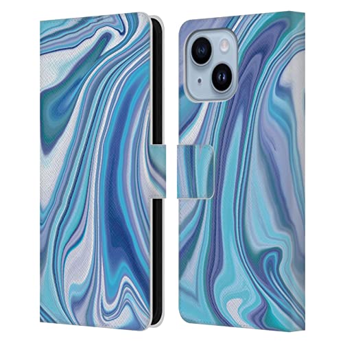 Étui portefeuille iPhone 14 Plus Suzan Lind pastel bleu marbre housse cuir