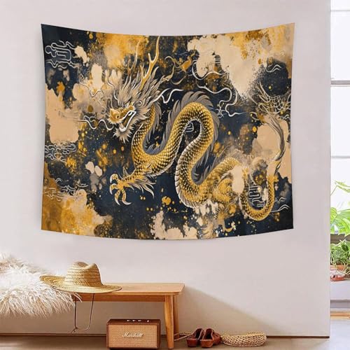 Tenture murale dragon 3D tapisserie tissu art mural grand format pour deco de salon