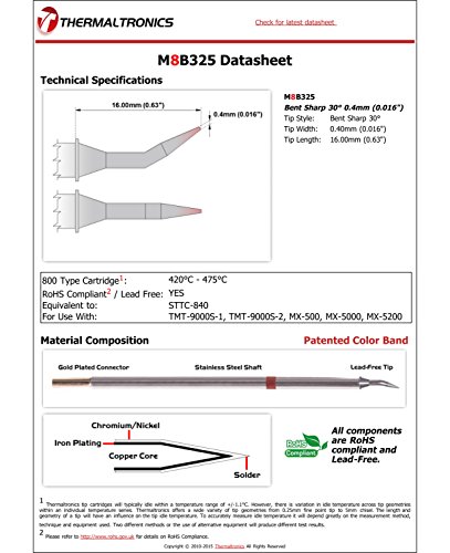 Image of Thermaltronics M8B325 Bent Sharp 30deg 0.4mm (0.016in) interchangeable for Metcal STTC-840