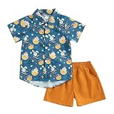 2Pcs Toddler Baby Boy Easter Outfits Easter Egg/Bunny Short Sleeve Button Down Shirt Solid Shorts Set Summer Clothes (Dark Blue, 2-3 Years)