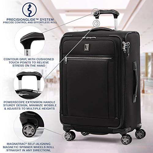 Travelpro Platinum Elite-Softside Expandable Spinner Wheel Luggage, Shadow Black, Checked-Medium 25-Inch