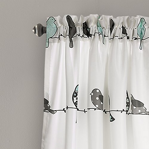 Lush Decor Rowley Birds Light Filtering Window Curtain Panels, Pair, 52" W x 84" L, Blue & Gray, Colorful Floral Print - Image 3