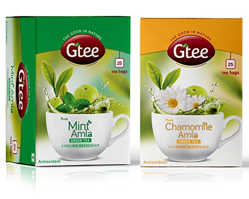 GTEE Green Tea Bags - Mint & Green Tea Bags - Chamomile, 25 Tea bags (Pack of 2)