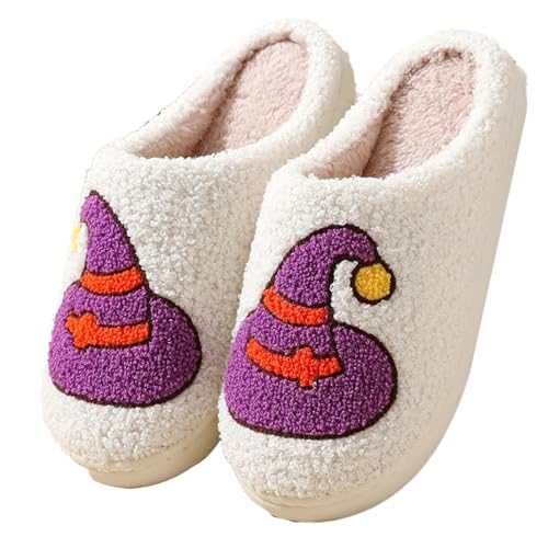 oukisam Women Retro Witch Hat Slippers Plush Warm House Slippers,Casual Home Shoes Soft Plush Slip-on Slippers Outdoor Indoor Bedroom Shoes44-45