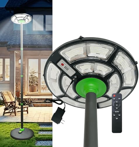 Solar Lamp Post, 692 LED Outdoor Solar Lamp Post Lights with Aluminum Pole, Remote, Motion Sensor, Waterproof Dusk to Dawn Yard Garden Patio Fixture with Plug-in DC Port