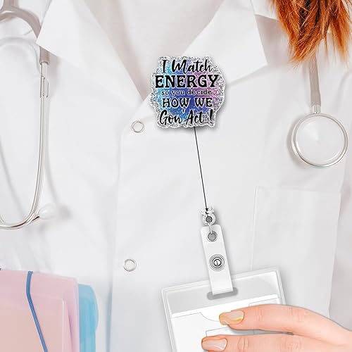 Miniatura 5 de ERHACHAIJIA I Match Energy So You Decide How We Gon'act - Carrete retráctil con purpurina plateada con clip de cocodrilo, divertido soporte para