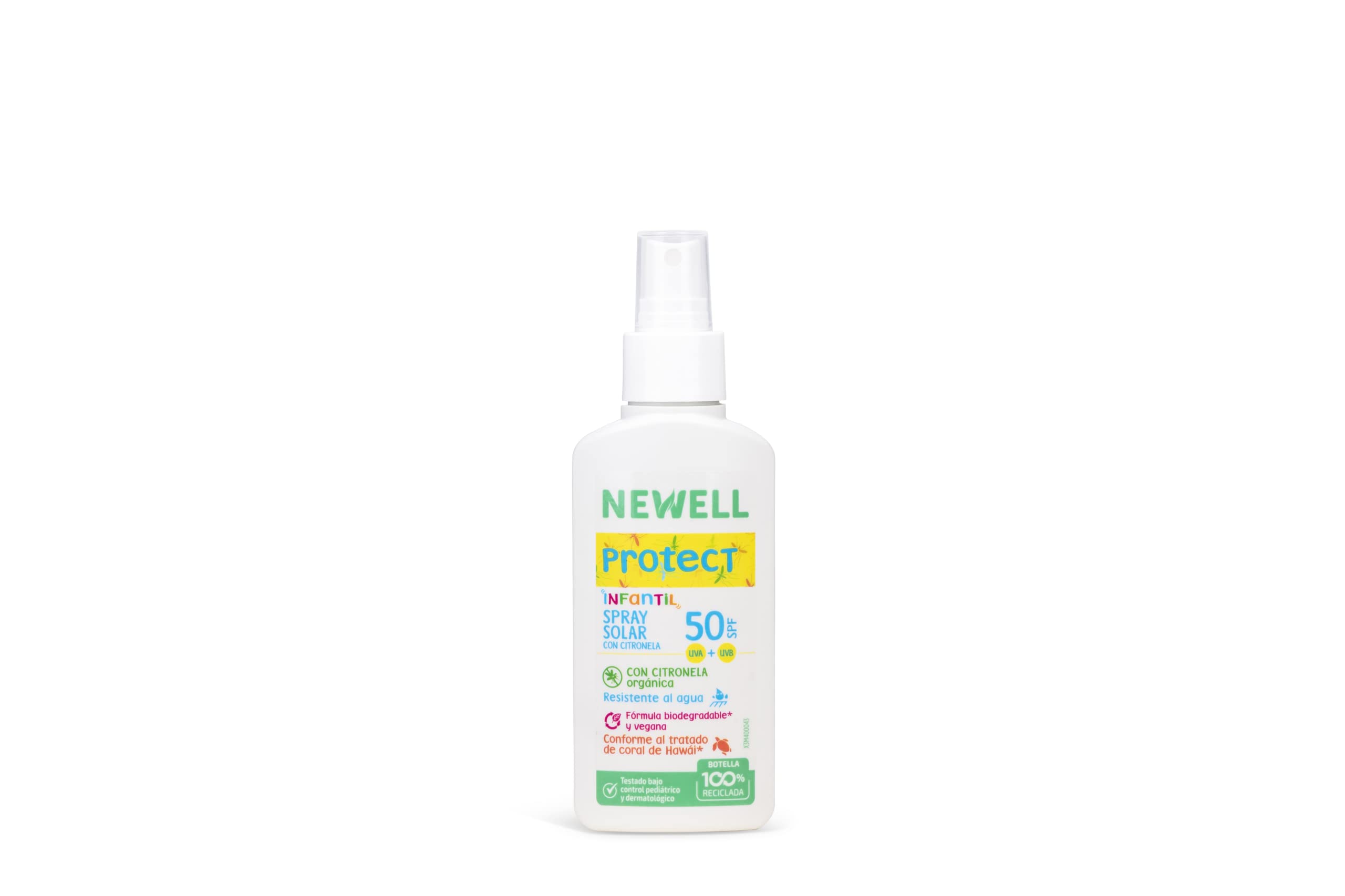NEWELL | Spray Solar SPF 50 Infantil | Repelente Solar Antimosquitos | Bebés (a partir de 6 meses), Niños y Adultos | Spray Eficaz Contra Mosquitos Tigre 3 horas | Botella 100 ml 100% Reciclable