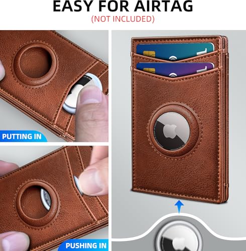 Airtag Wallet for Men- with Money Clip Gift Boxed, Magnetic Closure Slim Genuine Leather Front Pocket Wallet, 3.9"x 2.7", RFID Blocking3