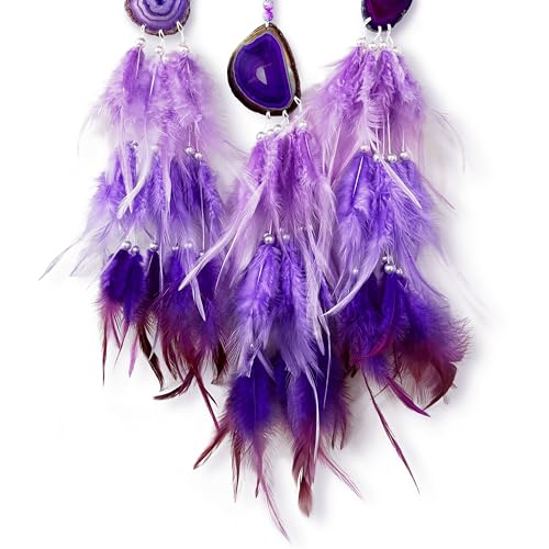 Large Dream Catcher,Sun Dream Catchers with Chakra Gemstone Agate Stone,Purple Crystal Tree Life,Dream Catcher for Girls,Dream Catchers for Adults,Home Ornaments Craft Gift (Purple) - Image 6