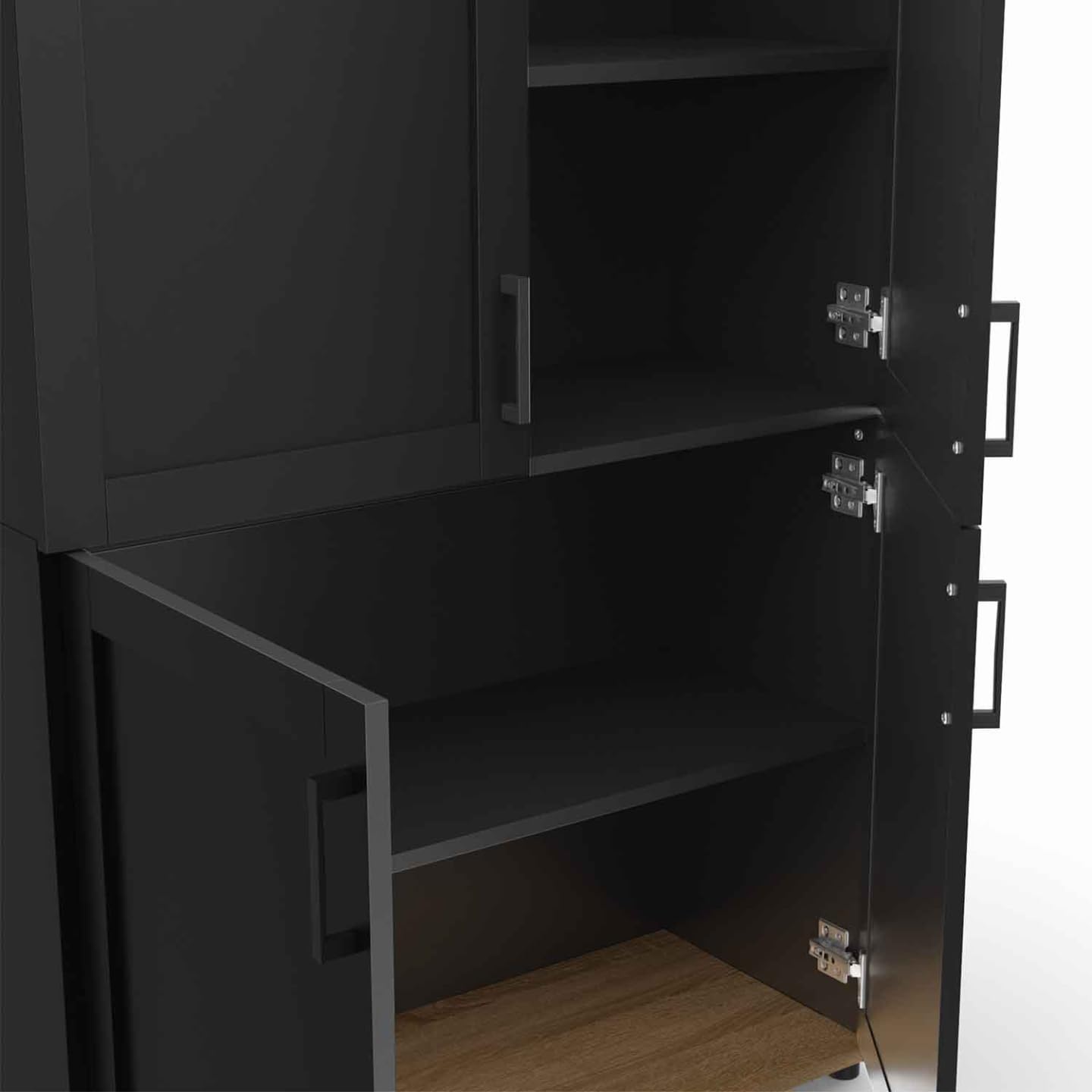 IDMarket - Buffet Alto H. 125 cm VITO 4 puertas negro y madera