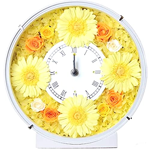 Lulu's ルルズ 花時計 プリザーブドフラワー ガーベラサークル時計 置き時計 掛け時計 サイズ:幅24cm長さ8cm高さ24cm ガーベライエロー Lulu's-0033