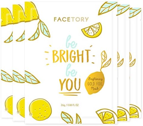 FACETORY Be Bright Be You Illuminating Foil Sheet Mask with Vitamin C - Moisturizing, Revitalizing, and Illuminating Face Mask, Great for All Skin Types (Pack of 5)