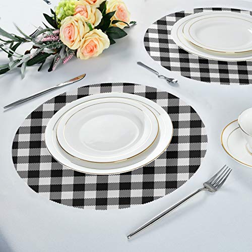 Kaariok Black And White Buffalo Check Plaid Round Placemats Set Of 6, Washable Heat Resistant Place Mats For Dining Kitchen Table #TOP5