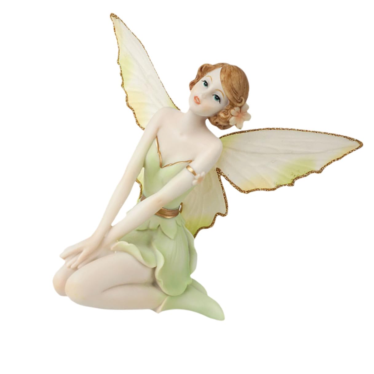 Figura de Ángel Flor Hada de Resina Pintada a Mano, Verde