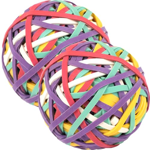 AOUOU 2er-Pack Gummibänder Ball 80mm breit 3mm ca. 300 Stück 5 Farben, für Büro, Schule, Zuhause, starke elastische Bandschlinge Bürobedarf