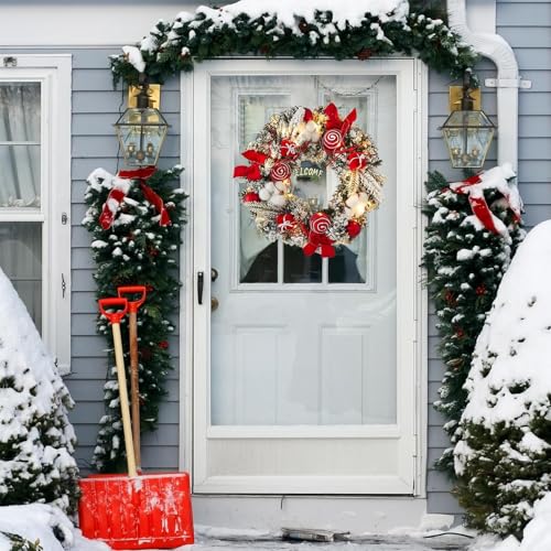 Corona navideña con pilas para decorar la puerta delantera este invierno 6