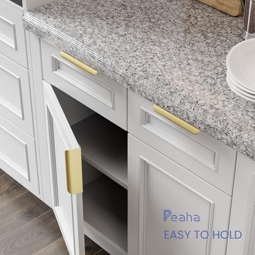 Image of Goldenwarm Matte Gold Cabinet Handles 5 Inch 100 Pack, Finger Pulls for Cabinets, Black Edge Pull for Dresser Drawers, Aluminum Alloy, Modern Kitchen Hardware for Dresser Bathroom Closet and Cupboard