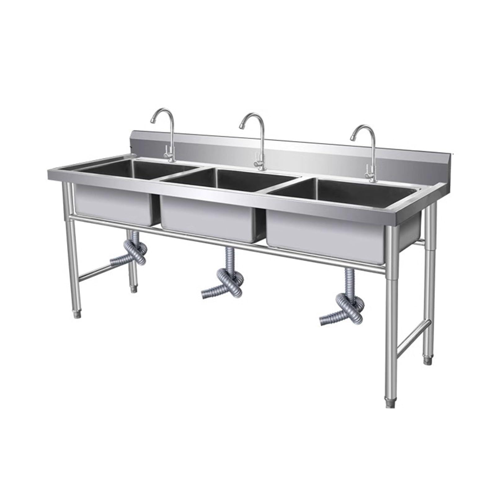 Évier autoportant triple évier commercial en acier inoxydable avec pieds réglables et dosseret surélevé pour lave-vaisselle de restaurant et usage domestique