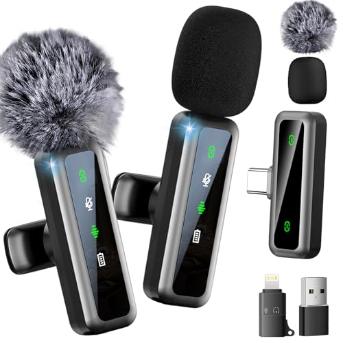 MLZTINGR Wireless Lavalier Microphone, Digital Display, for iPhone/PC/iPad/Android, Noise Reduction, 360° Sound Pickup