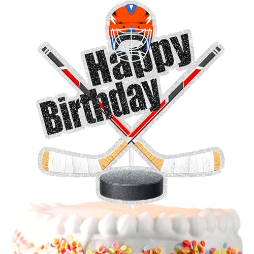 Hockey Cake Topper Sports Themed Happy Birthday Puck Decorations, Baby Shower, Sports Themed Party, or Boys and Girls Athlete Birthday Party Decorations. SugarGera