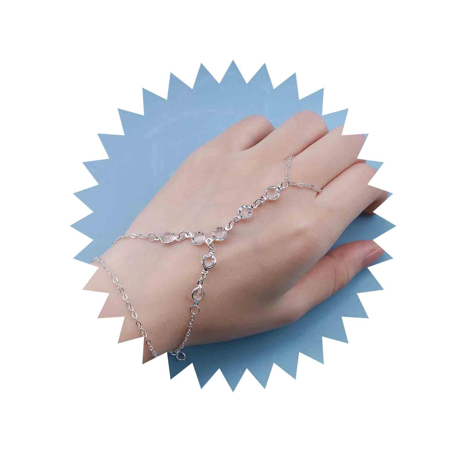 Yheakne Boho Cristallo Dito Bracciale Argento Schiavo Catena Vintage Strass Anello Da Polso Personalizzare Mano Catena Gioielli Per Donne E Ragazze Regali
