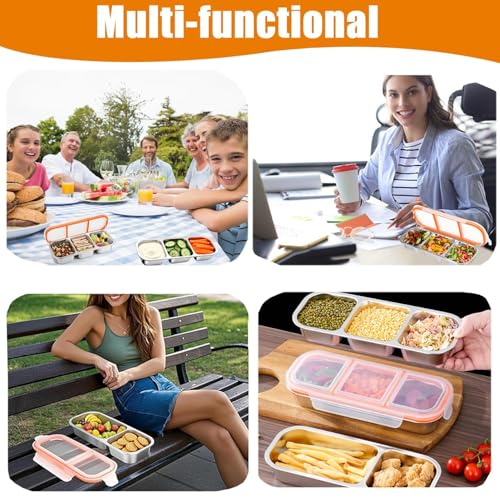 Image of Stainless Steel Snackle Box Container - 2 Pack Bento Box for Kids & Adults, 2+3 Compartment Leak-Proof Snack Containers with Lids (2+3 Compartment)