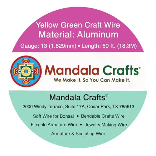 Image of Mandala Crafts 13 Gauge Yellow Green Anodized Aluminum Craft Wire, 60 FT | Colored, Flexible, Bendable, for Bonsai, Armature, Sculpting, Wire Wrapping, Jewelry Making, Weather & Tarnish Resistant