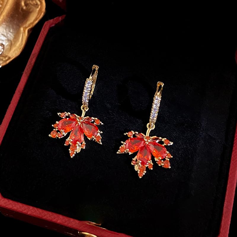 Fall Earrings Rhinestone Orange Earrings Crystal Drop Autumn Earrings Perfect Jewelry Maple Leaf Earrings for WomenThanksgiving Fall Accessories for Women4