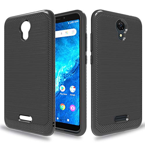Wtiaw:Cricket icon 2 Case (2020 Version),Cricket icon 2 Phone Cases,TPU+PC Material Brushed Metal Texture Hybrid Dual Layer Defender Phone Cases for Cricket icon 2-HL Black