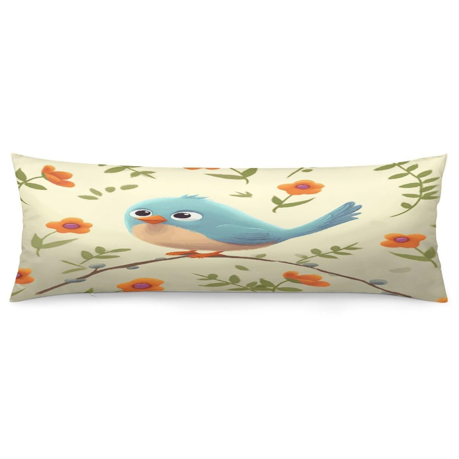 Cute Bird Pillowcase Basics Body Pillow Pillowcase with Zipper Retro Pillows Protector Long Pillow Case Cover for Hot Sleepers and Night Sweats