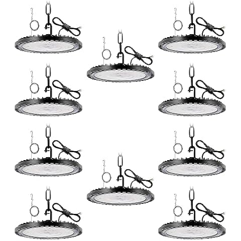 Sararoom 10Packs 100W 110V UFO High Bay Light,10000LM 5000K LED Light Fixture,IP66 Waterproof Warehouse Light No Plug,LED Shop Light LED Floodlight Garage Lighting LED Commercial Bay Lighting Cover