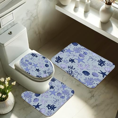 Rideau de douche polyester imperméable avec tapis déco bord de mer
