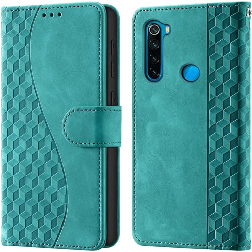 Cover per Xiaomi Redmi Note 8 Case PU Pelle Custodia RFID Blocco Kickstand Chiusura magnetica Slot per Schede Portafoglio Flip Custodia per Redmi Note 8 Cover,Turquesa