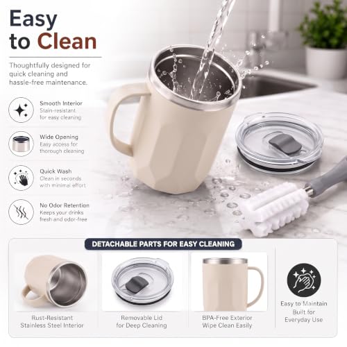 Image of MAGIC SPOON Stainless Steel Travel Coffee Mug with Sipper Lid & Handle, Insulated Tea Cup, BPA-Free Double Wall Tumbler for Hot-Cold Beverages, Office, Home, Car- Beige-Grey, (Combo Pack (400ml X 2))
