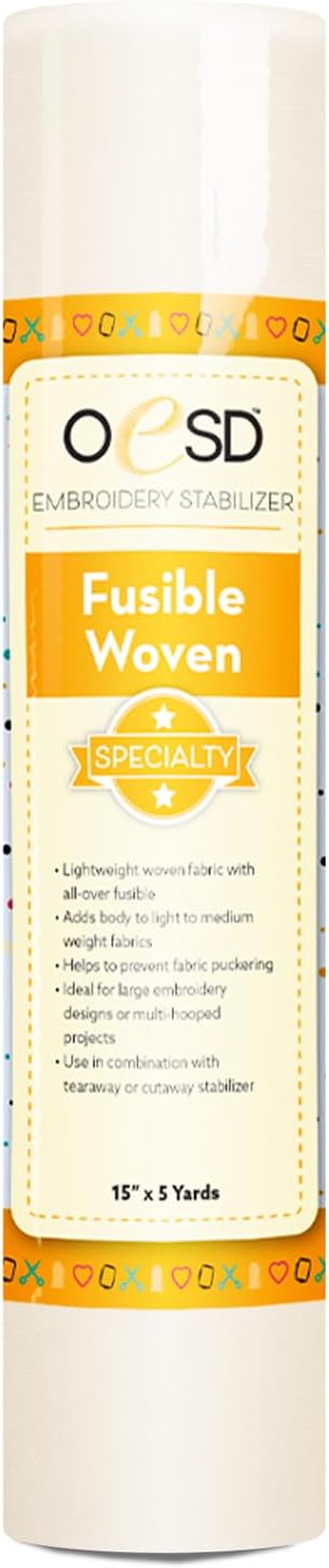 OESD Fusible Woven Cut Away White Fabric Interfacing 15" x 5 Yd Roll