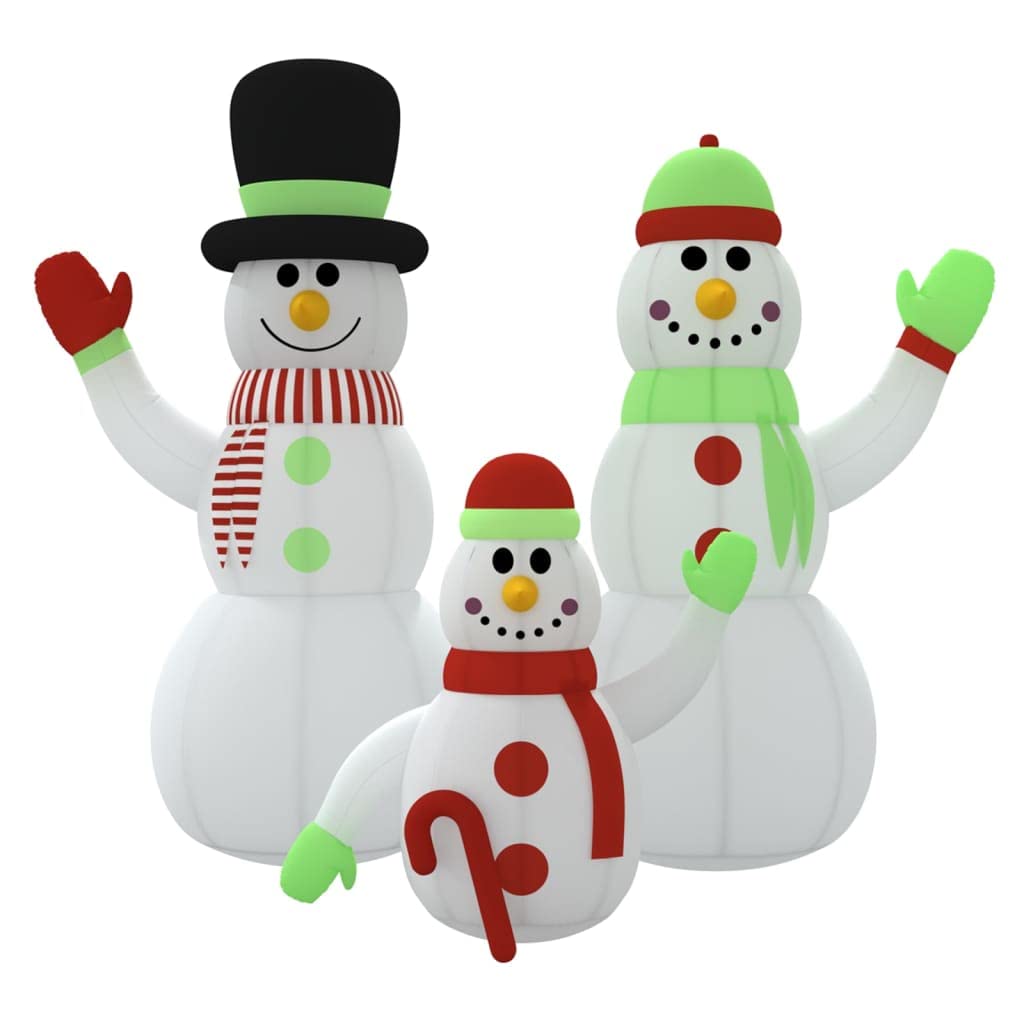 Aufblasbare Schneemann-Familie mit LEDs, wetterbeständiges Oxford-Gewebe, 400x190x360 cm, mit Timer, Stromanschluss, für Garten, Balkon, Terrasse, Weihnachtsbeleuchtung