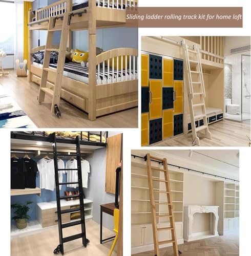 Black Sliding Library Ladder Track Kit - 13ft Retractable Hardware for Loft, Study, Living Room - Easy Installation, No Ladder Included - Durable & Stylish Design