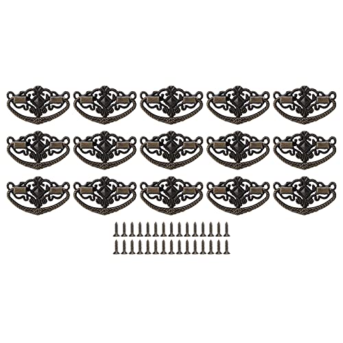 Gsycle 15Pcs Vintage Antique Brass Bail Pull Handle, Antique Bronze Cabinet Pulls Antique Brass Cabinet Pulls Furniture Handles for Home(02)