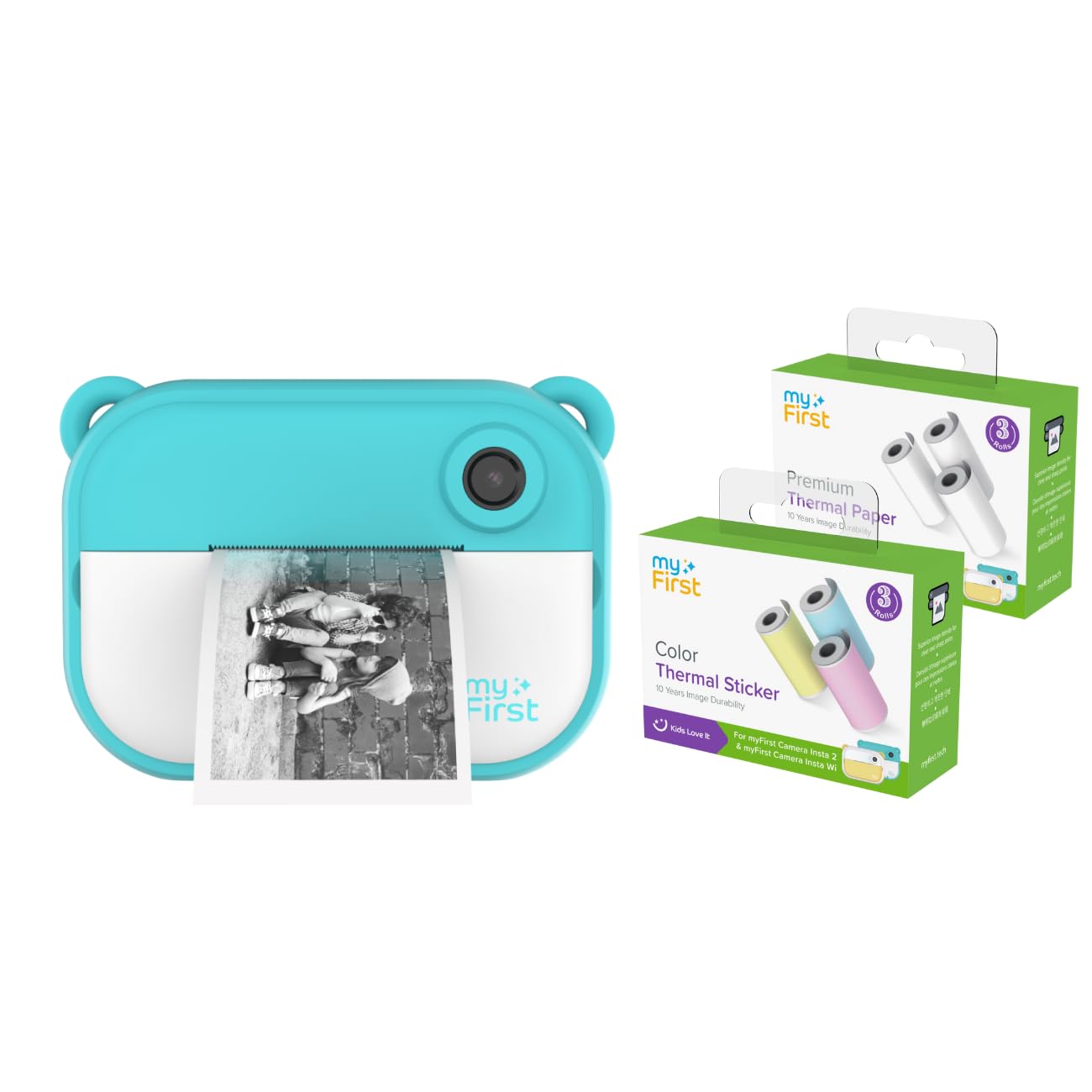 myFirst Insta 2 Bundle Blue - Instant Print Camera for Kids, 12MP Photo 1080P Video, Gift for Boys Girls 4-12, microSD Card, Thermal Printing